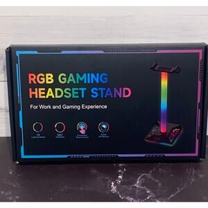 *NEW* Headphone Stand RGB PC Gaming Accessories 2 USB Black